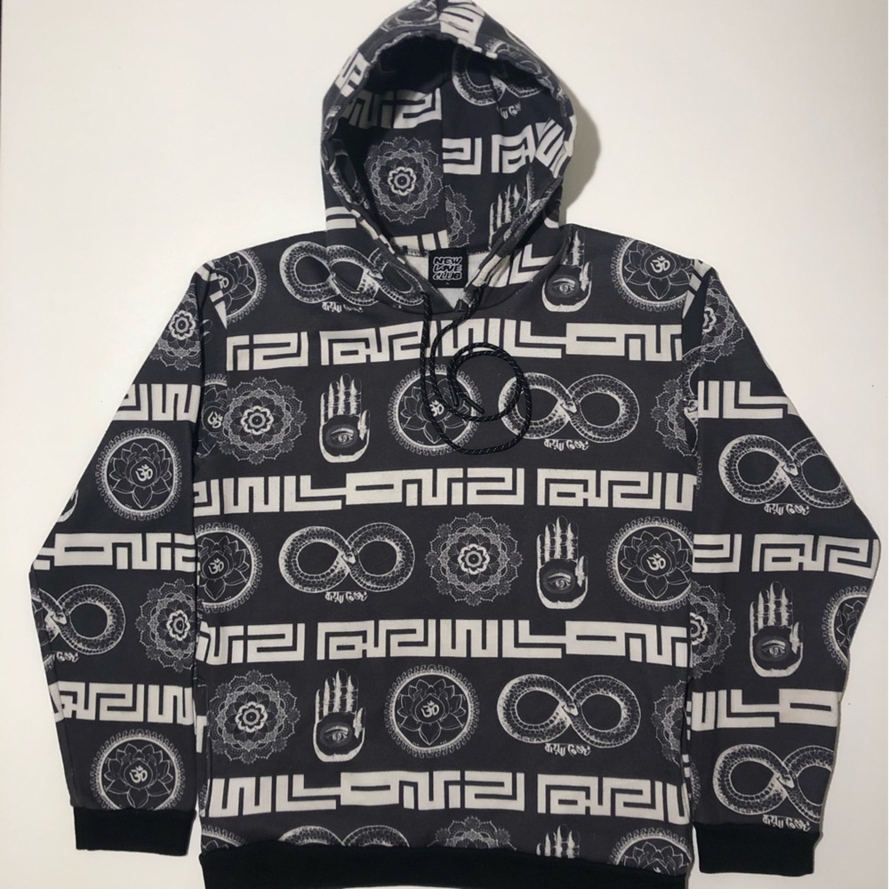 New Love Club Hoodie Mens Medium Black and White
